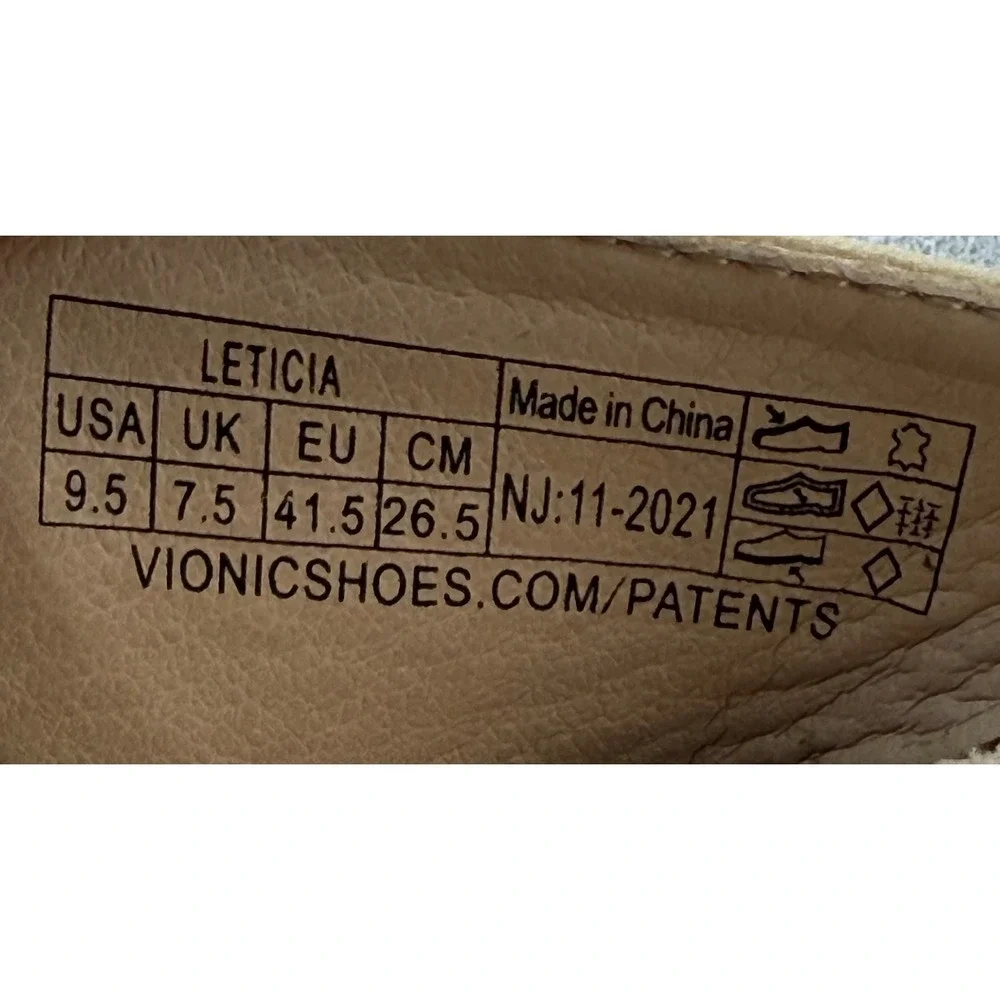Vionic Leticia Cream Beige Pebbled Leather Cork Wedge Sandals Women Sz 9.5